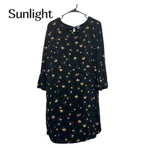 Old Navy Women Black Floral Print 3/4 Bell Sleeve Dress Large Pullover